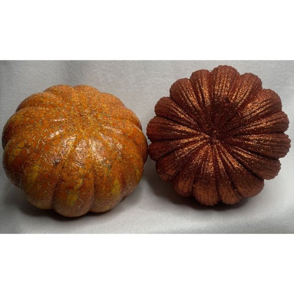 Fall Autumn 5 Glitter Pumpkin’s Lot Halloween Decorations Green Gold Orange - Picture 5 of 8